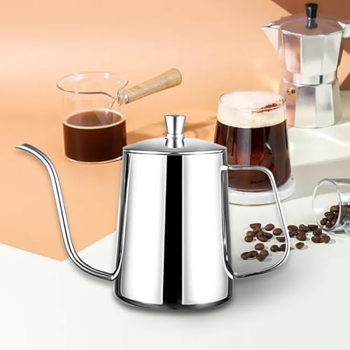 Gooseneck Coffee Kettle Pour Over Kettle Drip Pot Coffee Pot Tea Kettle Stainless Steel 304 with Long Narrow Spout and Ergonomic Handle Suitable for, 600ml Silver - Image 2