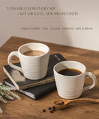 Stoneware Mug Set of 4-14oz Ceramic Coffee Mugs & Tea Cups with Handle - Perfect for Hot & Iced Drinks - Microwave & Dishwasher Safe - Rustic Minimalist Style - Oatmeal Cream - Ideal Gift - Image 4