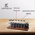8-Piece Vacuum Coffee Canister Set with Wooden Storage Stand – Airtight Jars + Funnel for Coffee Enthusiasts & Home Cafés | Countertop Bean/Tea Freshness Organizer - Image 5