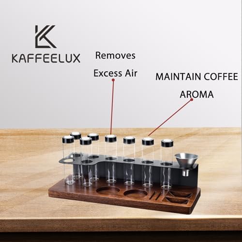8-Piece Vacuum Coffee Canister Set with Wooden Storage Stand – Airtight Jars + Funnel for Coffee Enthusiasts & Home Cafés | Countertop Bean/Tea Freshness Organizer - Image 5