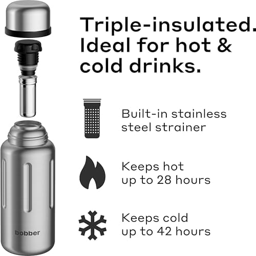 BOBBER 26 oz Stainless Steel Insulated Flask with Removable Tea Infuser – Keeps Hot 28 Hours, Cold 42 Hours – Leak-Proof, Dishwasher Safe Travel Bottle for Coffee & Tea (Matte) - Image 2