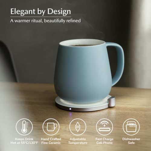 Ui+ Self-Heating Mug Set - Moonmist Blue | 18 fl oz / 532 mL Ceramic Coffee Mug Warmer, Infrared Temperature Control Heating Mug with OHOM Pad Max for Coffee & Tea - Image 5