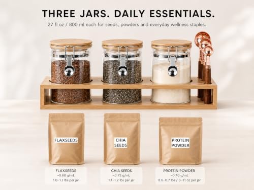 KKC HOME ACCENTS Glass Canisters Set with Bamboo Rack & Spoons, 27oz 3 Pack - Image 4