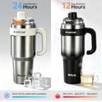 (Silver- ceramic inner+ Handle+independent tea utensil+3 drinking mode) 40oz Insulated Tumbler with Handle, 316 Stainless Steel Vacuum Travel Mug for Car Office Gym Outdoor - Image 7