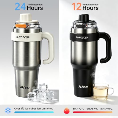 (Silver- ceramic inner+ Handle+independent tea utensil+3 drinking mode) 40oz Insulated Tumbler with Handle, 316 Stainless Steel Vacuum Travel Mug for Car Office Gym Outdoor - Image 7