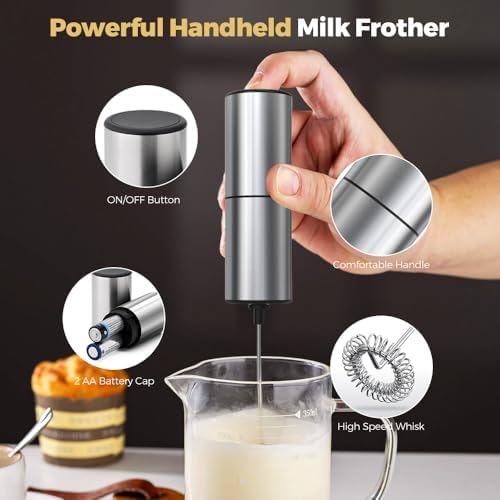 Milk Frother Handheld Whisk Stainless Steels Battery Powered Drink Mixer, Milk Frother Foamer & Mini Drink Mixer Coffee Frother, Electric Portable for Latte, Cappuccino, Hot Chocolate - Image 5