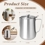 1 Pcs 67 Oz/ 2 L Stainless Steel Pitcher with Lid Milk Frothing Jug - Image 2