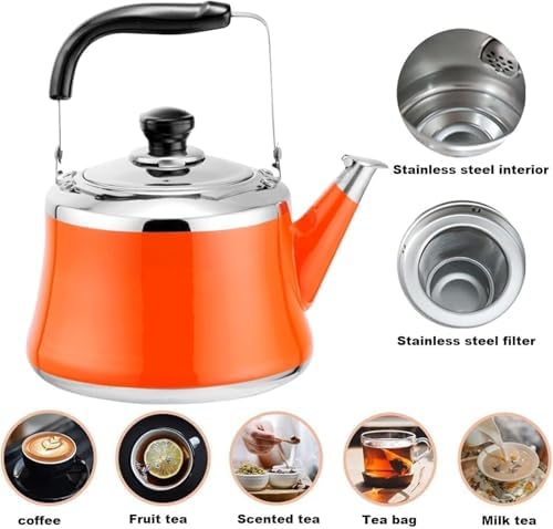 Small Tea Kettle with Infuser, Food Grade Stainless Steel Stovetop Teapot, Whistling Stove Top Kettle Induction Gas Tea Kettle for Gas Hob(Orange,1L) - Image 2