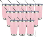 COMOOO 20oz Double Wall Vacuum Insulated Travel Mug Stainless Steel Tumbler with Lid and Straw Durable Powder Coated Insulated Coffee Cup for Cold & Hot Drinks (Pink, 12 pack by COMOOO