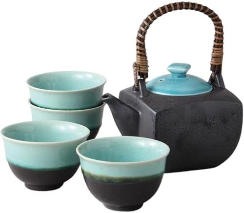 Ocean Blue Tea Set: 1 Mino Ceramic Teapot and 4 Seto Ceramic Teacups in Gift Box (Made in Japan) by %EF%BC%AF%EF%BC%B2%EF%BC%A1%EF%BC%AE%EF%BC%A7%EF%BC%A5%E3%80%80%EF%BC%A1%EF%BC%B0%EF%BC%B2%EF%BC%AF%EF%BC%AE