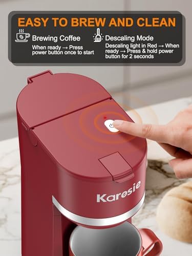 Single Serve Coffee Maker for K-Cup and Ground Coffee, Fast Brew, 6-12 oz Brew Sizes One Cup Coffee Machine Fits 5.5" Mugs, One-Button Small Coffee Maker with Descaling Reminder, Red - Image 5