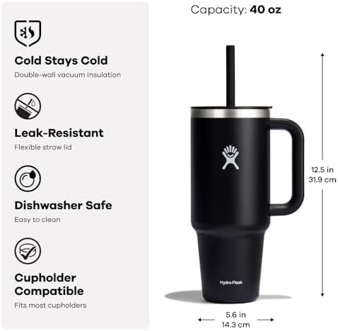 Hydro Flask Travel Tumbler with Handle, Lid and Straw - Insulated Stainless Steel in 40 Oz Tonal Trillium Pink - Image 3