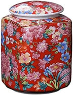 Kitchen Storage Jar Chinese Retro Red Patterned Ceramics Loose Tea Tin Storage Caddy Canister Container Tins Jar with Airtight Lid ﻿ Leaf Tea Jar by Unknown