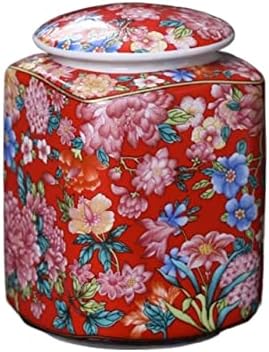 Kitchen Storage Jar Chinese Retro Red Patterned Ceramics Loose Tea Tin Storage Caddy Canister Container Tins Jar with Airtight Lid ﻿ Leaf Tea Jar by Unknown