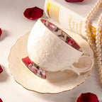 Tea Cups and Saucers Set of 2, 6.4oz Stackable Porcelain Coffee Cup, YFH13 - Image 4