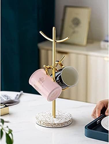6 Cup Mug Tree Marble Gold-plated Cup Holder Glass Cup Hanger Kitchen Storage Rack Household Jewelry Rack - Image 3