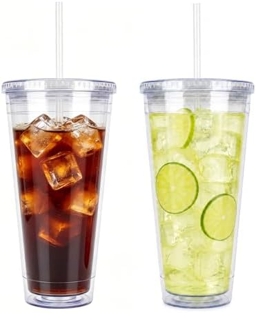 Sursip 32oz Clear Tumblers with Lids and Straws, Reusable Iced Coffee Cups by Sursip%C2%AE
