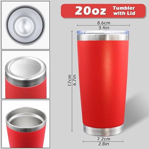 AIANJI 20oz Tumbler with Lid Stainless Steel Tumblers Insulated Mug Red 6P - Image 5