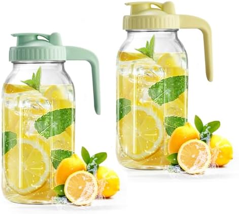 Mason Jar with Pour Spout Lid V-shaped, 2 Quart Iced Tea Pitcher Double Leak Proof, 64 oz Drink Pitcher for Breastmilk, Sun Tea, Juice, Coffee Creamer, Formula Pitche by miradexic