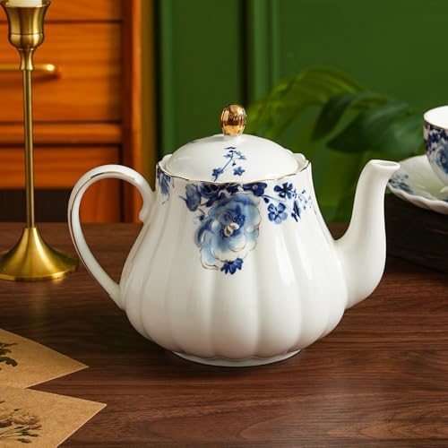 Floral Ceramic Teapot，small tea pot for tea party，tea pot with infusers for loose tea (Blue Flowers) - Image 6