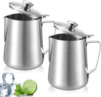 2 Pcs 33 Oz/ 1 L Stainless Steel Pitcher with Lid Milk Frothing Jug by Acellegic