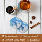 Blue Whale Drink Coasters Set of 8 with Holder, Absorbent Round Ceramic Coasters for Desk, Clouds Natural Landscape Cup Mats for Home Kitchen Office Party Coffee Table Decoration Supplies - Image 5