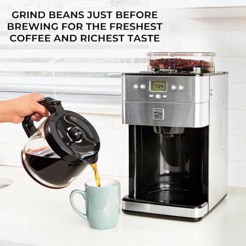 Kenmore Elite Grind and Brew Coffee Maker w/ Burr Grinder, 12 Cup Programmable Automatic Timer Brew Coffee Machine, Air-Tight Bean Hopper, Grind Size and Brew Strength Selectors, Stainless Steel - Image 6