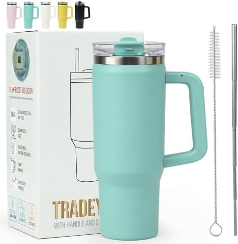 30 oz Tumbler with Handle Hidden Straw Stainless Steel Insulated by Tradeysum