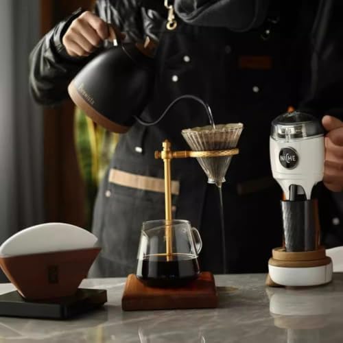 Coffee Dripper Stand with Wooden Base Countertop Pour over Coffee Station with Adjustable Bracket Dripper Holder for Home, Cafes, Style A Gold - Image 6