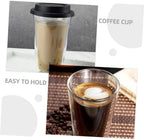 DECHOUS Double Wall Glass Coffee Mug Black with Silicone Lid 350ml - Image 3