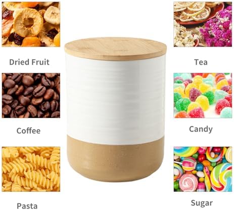HASENSE Ceramic Kitchen Canisters with Bamboo Lids – 80oz & 24oz Storage Jars Set – 7.5" + 5.9" Airtight Pantry Containers for Tea, Coffee, Flour, Snacks – Modern Minimalist Design 2-Pack White - Image 5