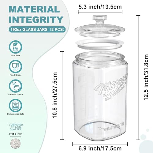 Ritayedet 2 Pack 1.5 Gallon Glass Jar with Lid, Wide Mouth Mason Jar - Image 6