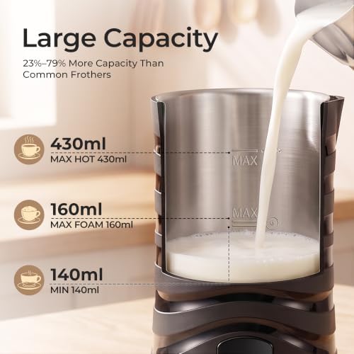 Large Capacity Milk Frother 430ml, 4-in-1Electric Milk Steamer and Frother - Image 3