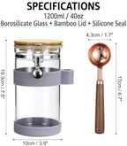 uxcell Airtight Glass Canister with Bamboo Lid & Spoon, Glass Coffee Bean Storage Container 1200ml/40oz Kitchen Pantry Sealed Freshness for Grounds Tea Cereal Sugar, Purple - Image 6