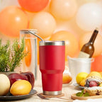 MEWAY 30oz Insulated Tumbler With Lids and Straws,Stainless Steel Double Vacuum Coffee Tumbler Cup, Brush, Durable Powder Coated Coffee Cup for Cold & Hot Drinks, Office, Travel(Coral red,4 PACK) - Image 5