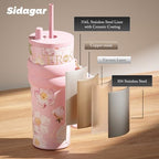 24 oz Ceramic Lined Insulated Stainless Steel Tumbler, Floral Pink - Image 7