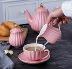 Jusalpha Porcelain Tea Set- Teapot and Creamer Sugar Bowl Set, Pink - Image 3