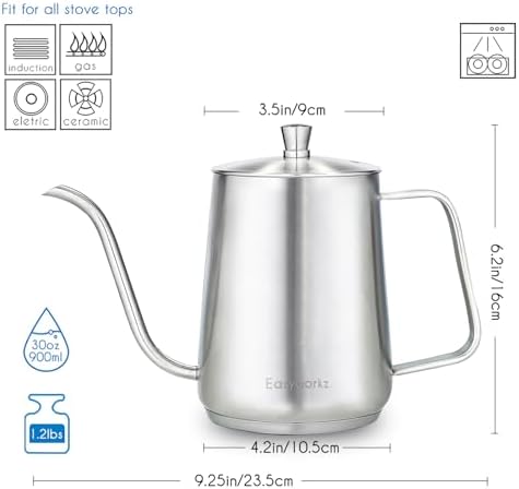 Easyworkz Gooseneck Pour Over Coffee Kettle 30 fl oz Bundled with Stainless Steel Coffee Spoon - Image 2