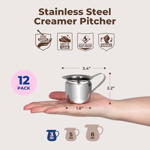 Fit Meal Prep [12 Pack] 3 oz Creamer Pitcher - Stainless Steel Bell Creamers, Mini Cup Container for Serving Milk, Coffee Cream, Salad Dressing, Maple Syrup, Espresso Machine for Restaurant, Cafes - Image 2