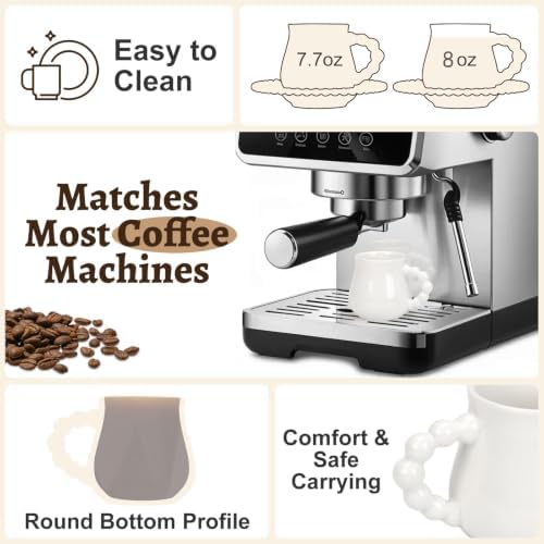 Coffee Cups Set of 6, 8 oz Ceramic Espresso Coffee Cup Set, Latte Mugs with Saucers and Spoons for Cappuccino, Latte, Mocha, Tea, Au Lait, Dishwasher & Microwave Safe - Image 2