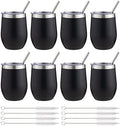 12 oz Insulated Wine Tumbler with Lid and Straw,Stainless Steel Stemless Wine Tumbler Glasses Double Wall Vacuum Wine Cups Tumbler Bulk for Coffee,Cocktail,Office(Black,8) by FristChoice
