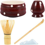 Matcha Tea Making Tool Set Elegant Matcha Whisk Set with Bowl Whisk Holder Scoop and Scoop Holder for Tea Lovers Present(dark red,5 pieces) - Image 4