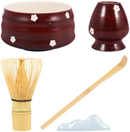 Matcha Tea Making Tool Set Elegant Matcha Whisk Set with Bowl Whisk Holder Scoop and Scoop Holder for Tea Lovers Present(dark red,5 pieces) - Image 4