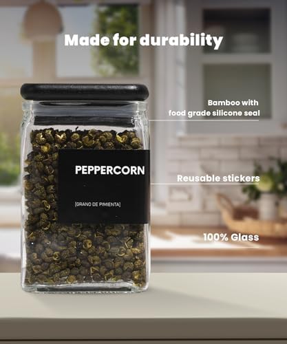 APT 1101 Glass Storage Jars with Bamboo Lid, glass canisters with airtight lids, Clear jars with lids for Spice, Cookie, Candy, Tea, Coffee Bean and Rice (Black, 4oz, set of 12) - Image 6