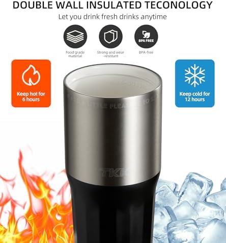 TKK 24 oz Ceramic Coated Tumbler with Straw Lid, 18/10 Stainless Steel Vacuum Tumblers, Leakproof Double Walled Iced Car Cup with Handle & Tea Infuser& Dishwasher Safe, for Hot & Cold Drinks, Black - Image 6