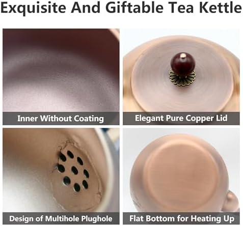 44oz SECHUDO Exquisite Pure Copper Tea Kettle without Coating, Copper Teapot with Tea Ball for Loose Leaf, Japanese Style Classic Tea Pot for Stovetop Safe, Horse Pattern(1300ml) - Image 6