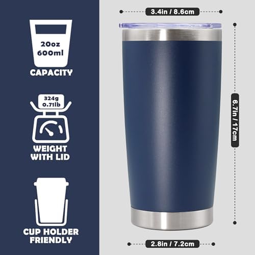 20oz Tumbler Stainless Steel Tumbler Coffee Tumbler with Lid Navy, 8P - Image 4