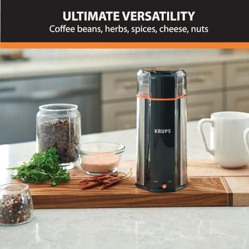 Krups, Coffee Grinder, Ultimate Silent Vortex Plastic and Stainless Steel Grinder with Removable Bowl Mess-Free, 8 Times Quieter, 2 Speeds 240 Watts, Dry Herbs, Dishwasher Safe, 12 cups ground Silver - Image 4