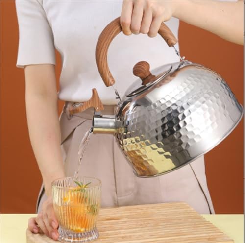 Stove Top Kettle Tea Kettle Whistling Stovetop Tea Kettle Retro Tea Kettle Stainless Steel Red Whistling Tea Pot 3L - Image 4