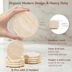 Travertine Marble Coaster Set of 8 with Holder, Neutral Beige Stone - Image 4